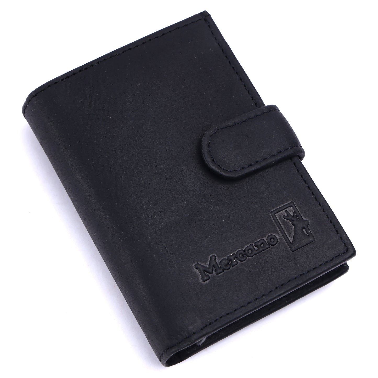 MERCANO® Schwarze Geldbörse für Damen und Herren aus Leder mit Flipcase | RFID-Schutz | 10 Kartenfächern | Scheinfach | Münzfach | #C01