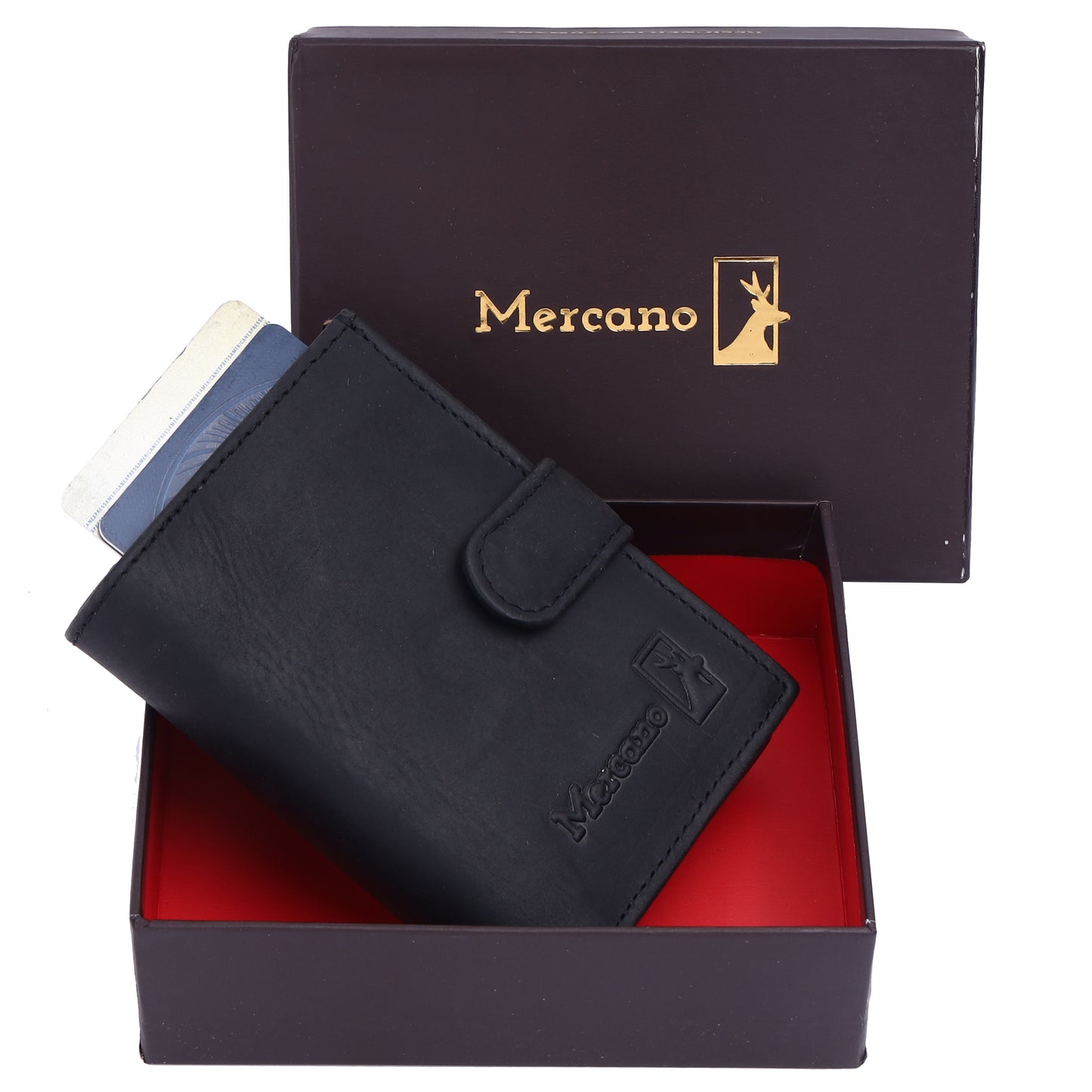 MERCANO® Schwarze Geldbörse für Damen und Herren aus Leder mit Flipcase | RFID-Schutz | 10 Kartenfächern | Scheinfach | Münzfach | #C01