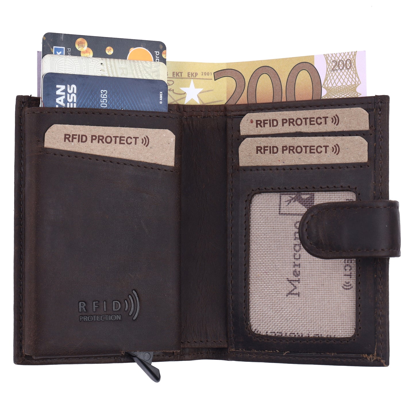 MERCANO® Leder-Geldbörse mit Flipcase, RFID-Schutz, 10 Kartenfächern, Schein- und Münzfach | Für Damen und Herren