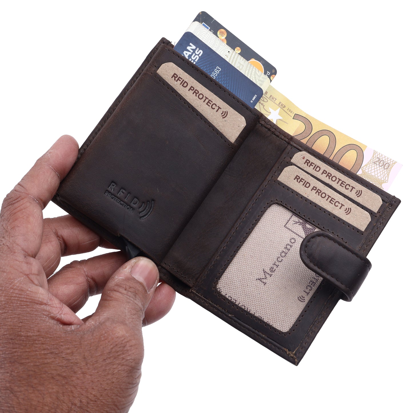 MERCANO® Leder-Geldbörse mit Flipcase, RFID-Schutz, 10 Kartenfächern, Schein- und Münzfach | Für Damen und Herren