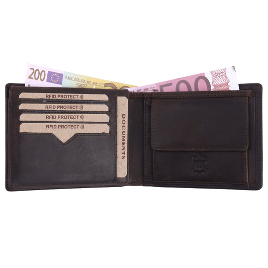 MERCANO® dunkelbraune Herren Geldbörse aus Leder mit RFID-Schutz | 10 Kartenfächern | 2 Scheinfächern | Münzfach | #W01ML