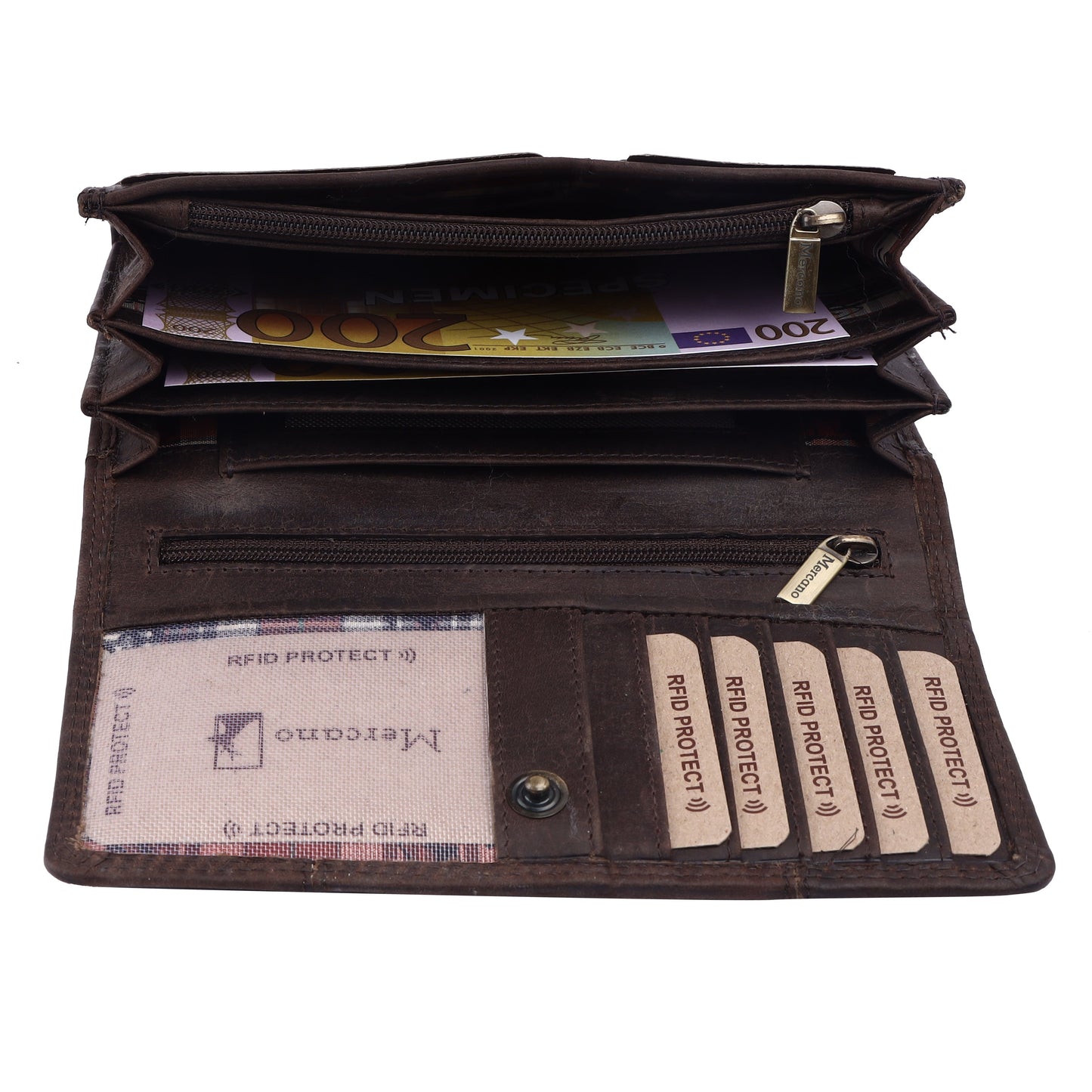 MERCANO® Damen Geldbörse aus Leder mit RFID-Schutz | 11 Kartenfächern | 3 Scheinfächern | Münzfach | #JL01