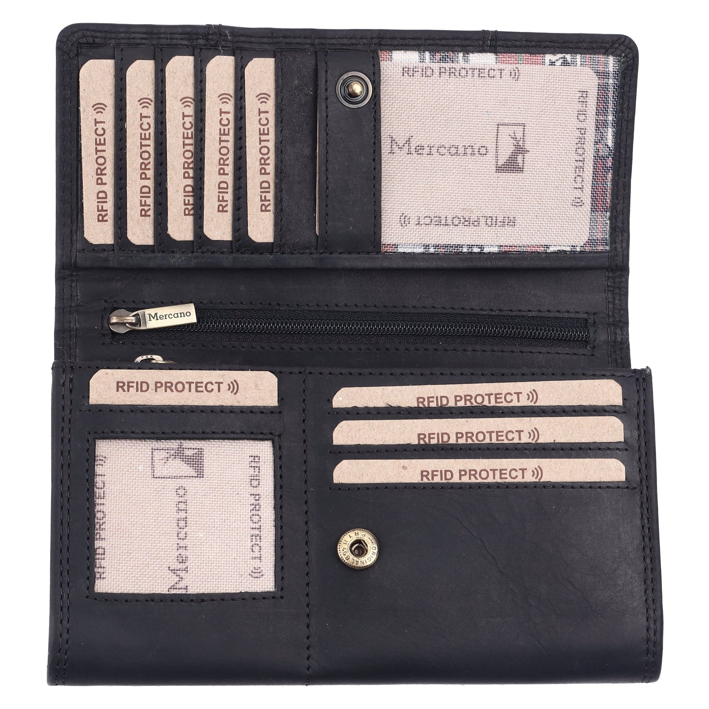MERCANO® Damen Geldbörse aus Leder mit RFID-Schutz | 11 Kartenfächern | 3 Scheinfächern | Münzfach | #JL01