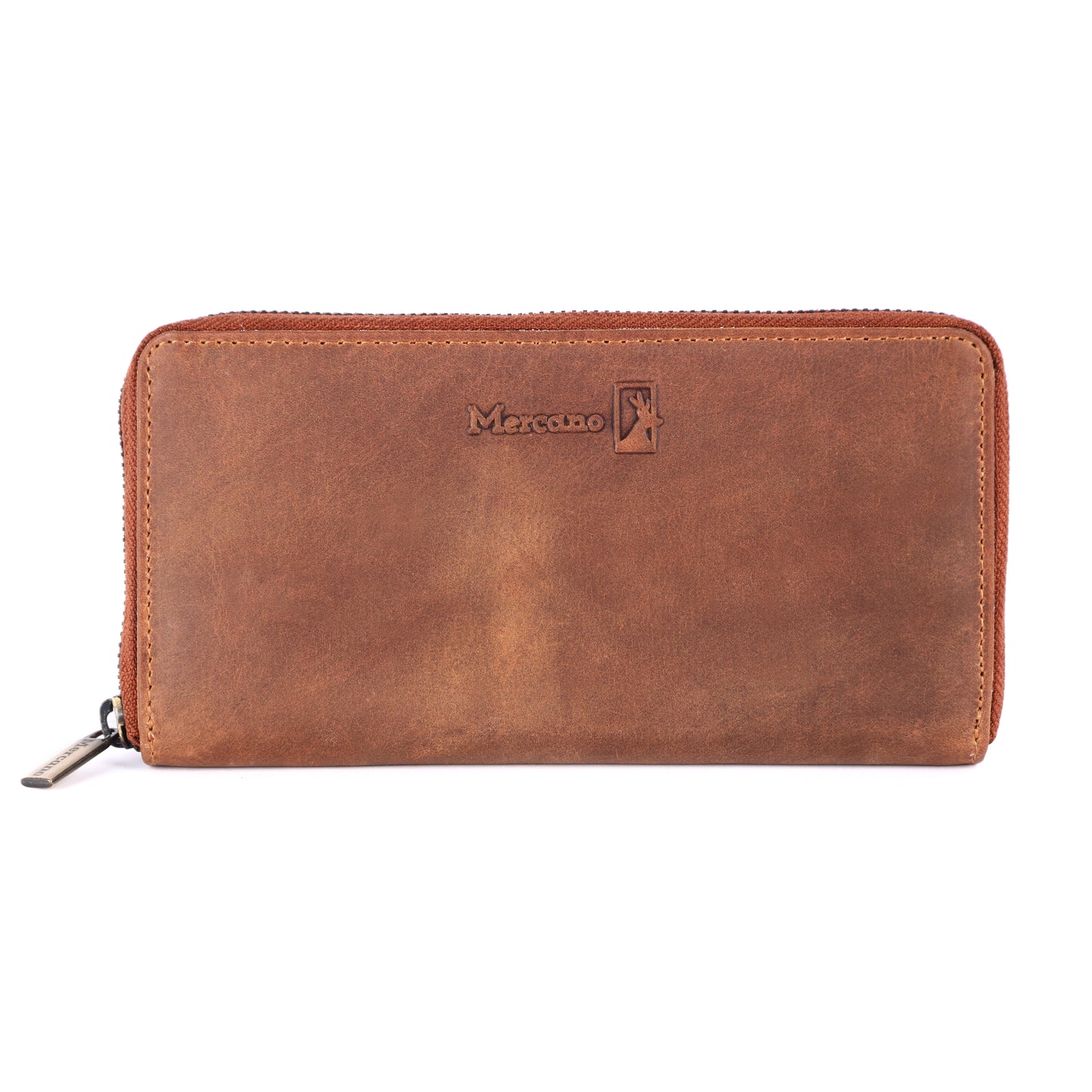 MERCANO® Braune Damen Geldbörse| Reißverschluss | Leder | RFID-Schutz | 13 Kartenfächern | 2 Scheinfächern | 2 Münzfächer | #RZ06