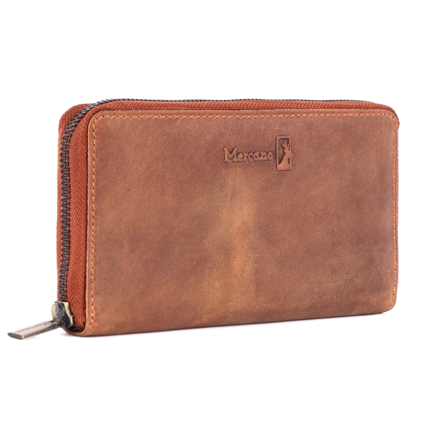 MERCANO® Braune Damen Geldbörse| Reißverschluss | Leder | RFID-Schutz | 13 Kartenfächern | 2 Scheinfächern | 2 Münzfächer | #RZ06