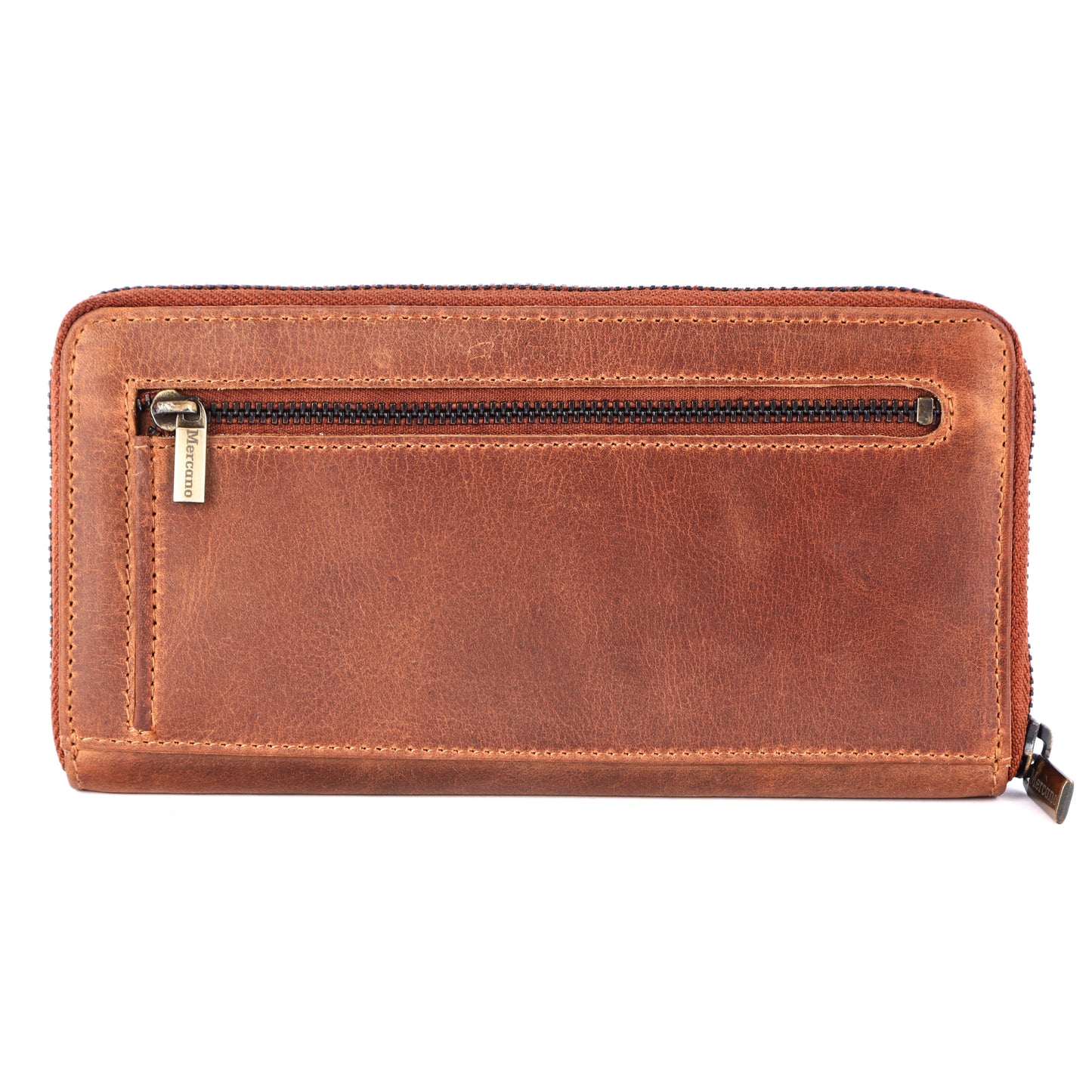 MERCANO® Braune Damen Geldbörse| Reißverschluss | Leder | RFID-Schutz | 13 Kartenfächern | 2 Scheinfächern | 2 Münzfächer | #RZ06