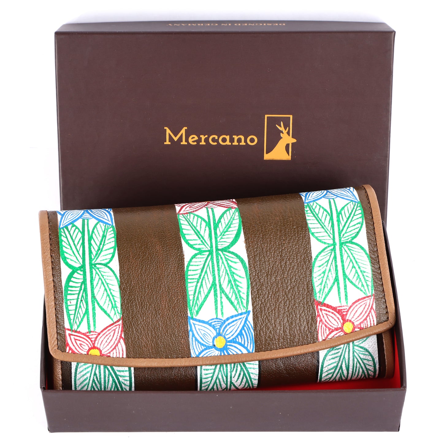 MERCANO® Damen Geldbörse mit Blütenmuster aus hochwertigem Leder und RFID-Schutz | 10 Kartenfächer | 3 Scheinfächer | Münzfach