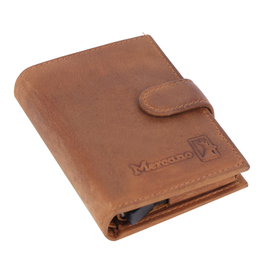 MERCANO® Braune Geldbörse für Damen und Herren aus Leder mit Flipcase | RFID-Schutz | 10 Kartenfächern | Scheinfach | Münzfach | #C03