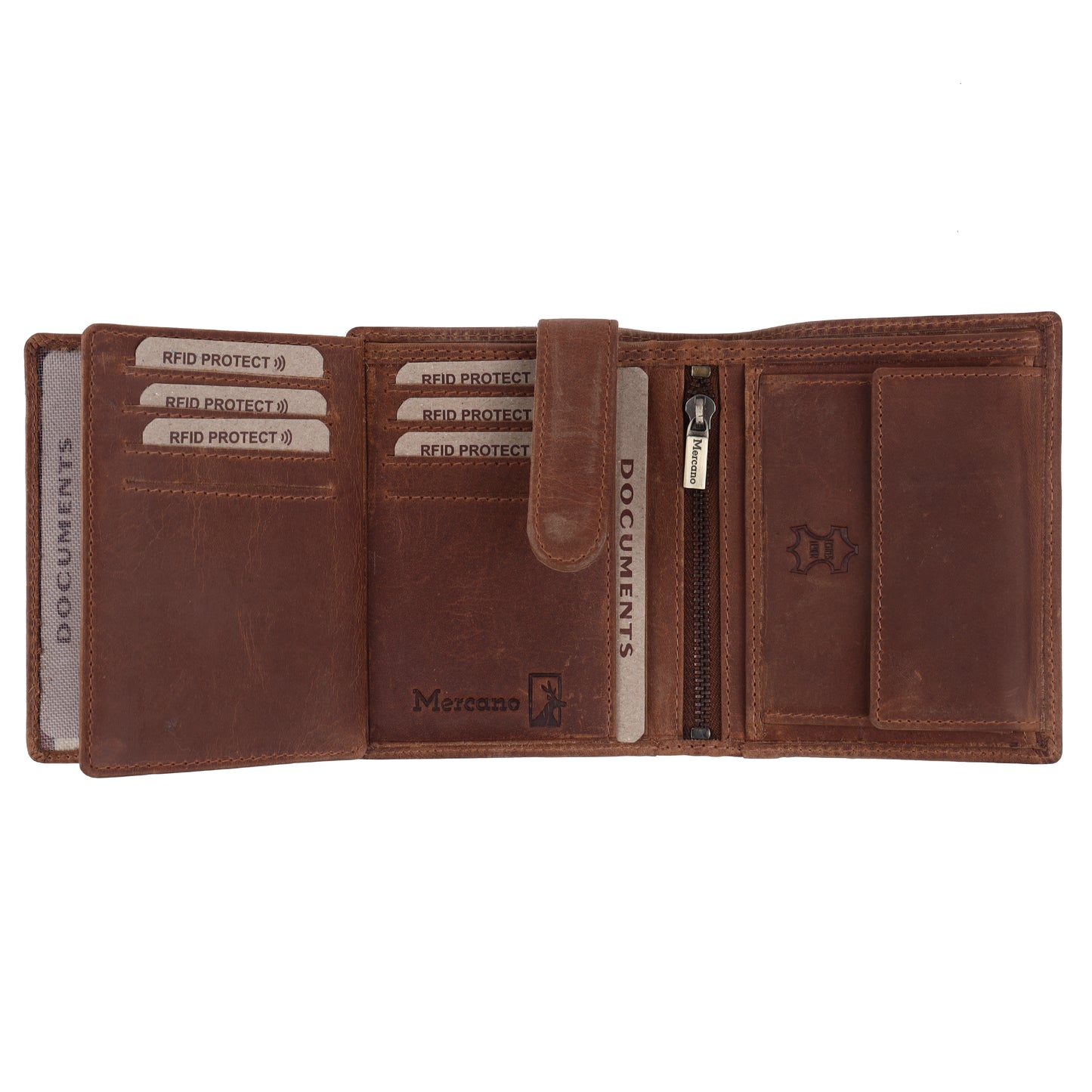 MERCANO® Braune Herren Geldbörse aus Leder mit RFID-Schutz | 16 Kartenfächern | 2 Scheinfächern | Münzfach | #V01OL