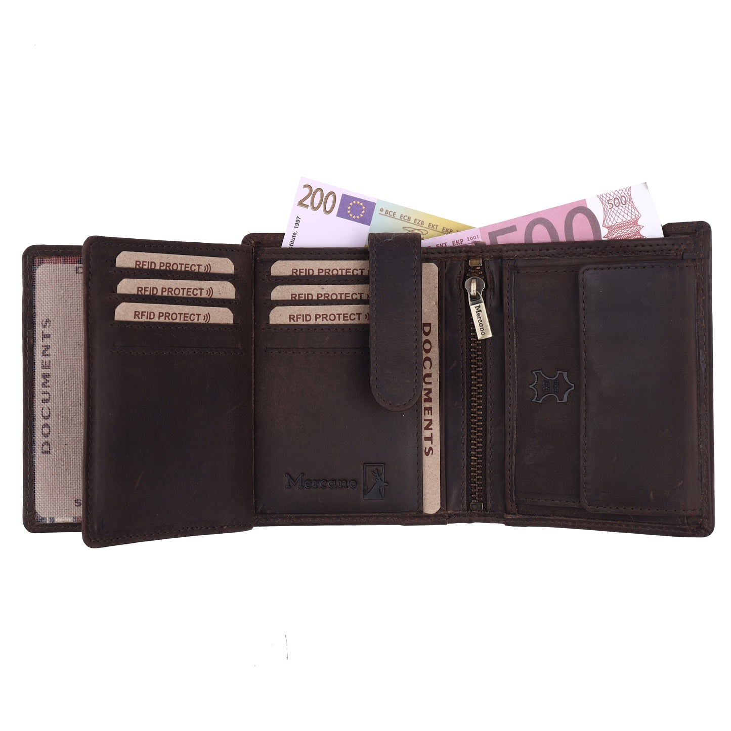 MERCANO® dunkelbraune Herren Geldbörse aus Leder mit RFID-Schutz | 16 Kartenfächern | 2 Scheinfächern | Münzfach