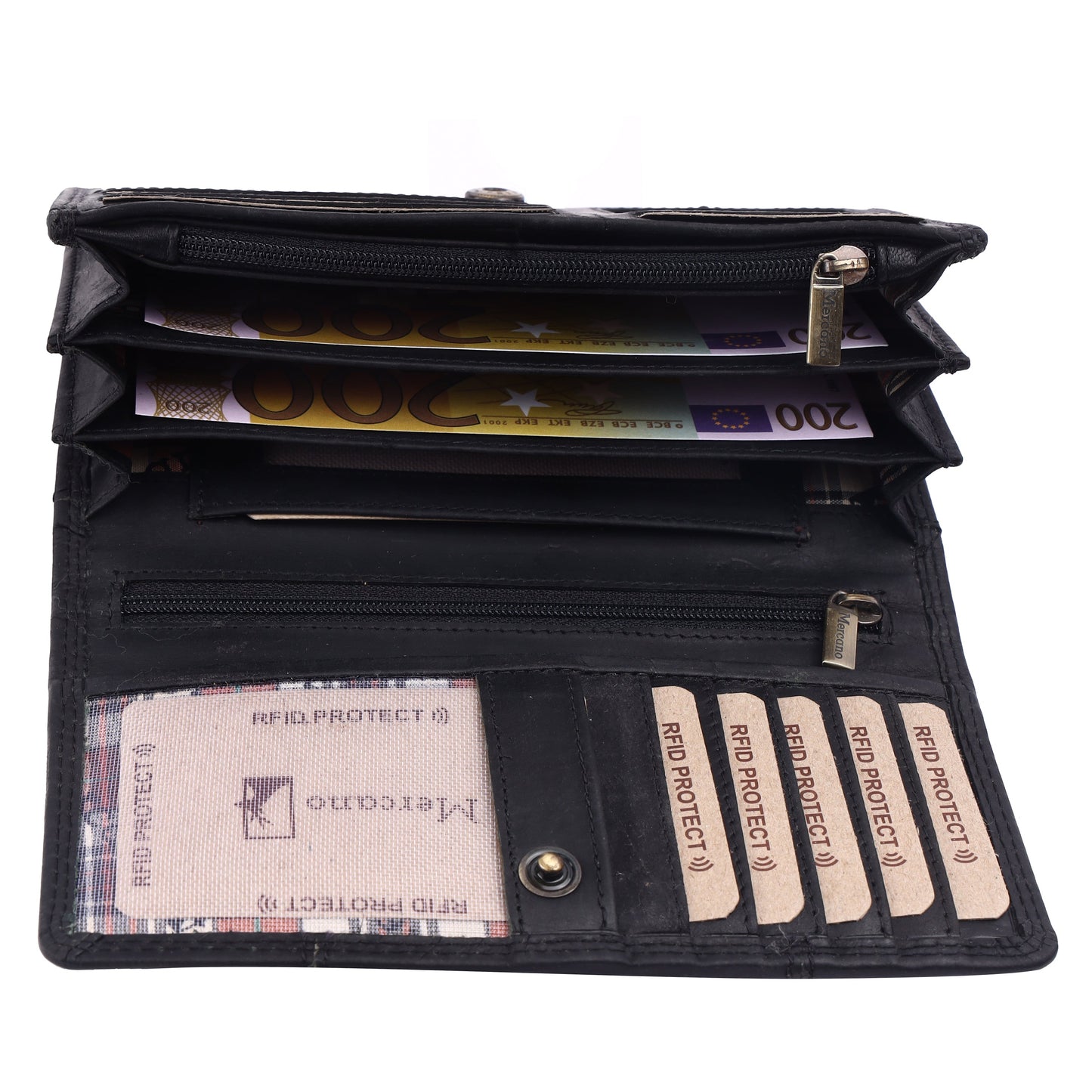 MERCANO® Damen Geldbörse aus Leder mit RFID-Schutz | 11 Kartenfächern | 3 Scheinfächern | Münzfach | #JL01