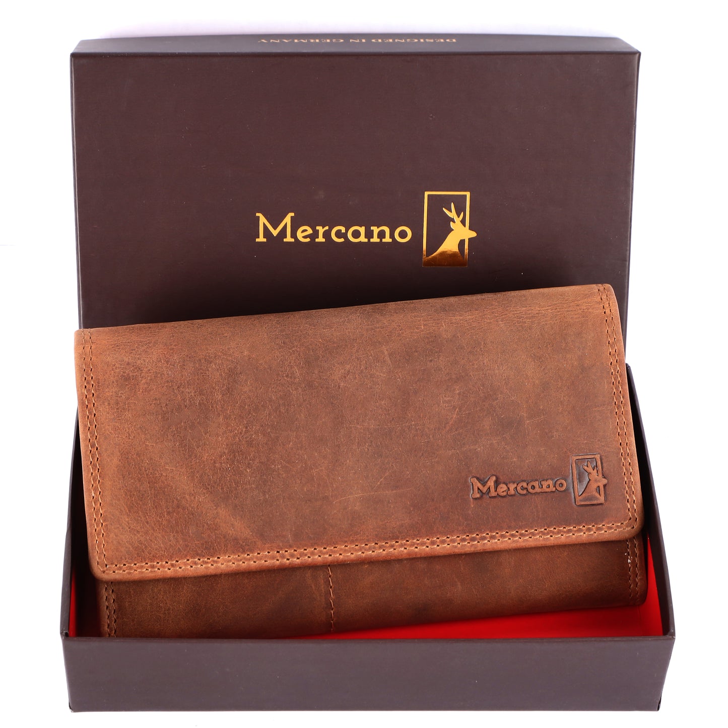 MERCANO® Braune Damen Geldbörse | Leder | RFID-Schutz | 11 Kartenfächern | 4 Scheinfächern | Münzfach | #PL01