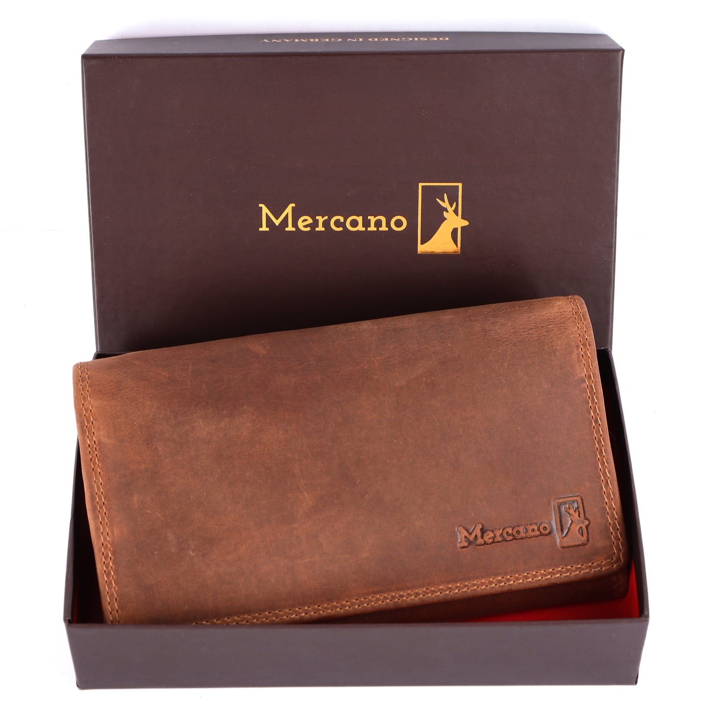 MERCANO® Braune Damen Geldbörse | Leder | RFID-Schutz | 11 Kartenfächern | 3 Scheinfächern | 2 Münzfächer | #VL04
