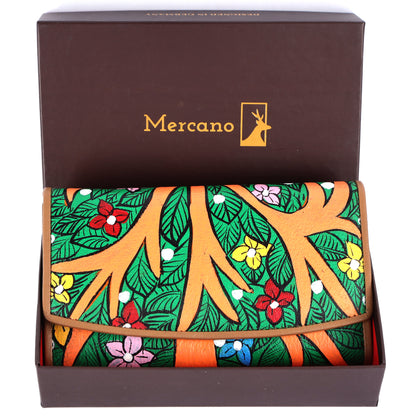 MERCANO® Damen Geldbörse mit Blumenmuster aus hochwertigem Leder und RFID-Schutz | 10 Kartenfächer | 3 Scheinfächer | Münzfach